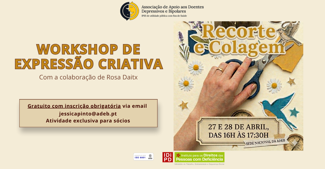 Workshop Recorte e Colagem | 27 e 28 Abril  DE 2026, às 16H