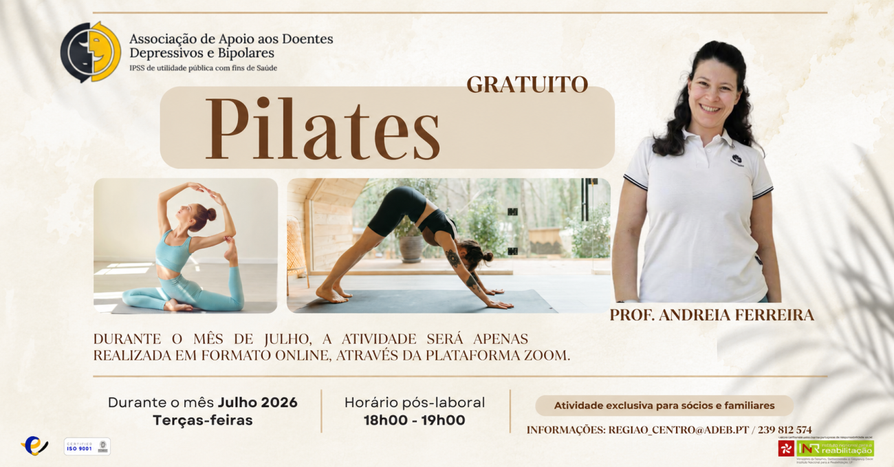 Novo horário pós-laboral das aulas de Pilates durante o mês de julho
